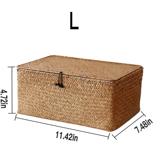 Wicker Storage Baskets with Lids, Rectangular Hand-Woven Organizer Bins for Shelf, Desktop & Home Decor (Large, 11.5") 1