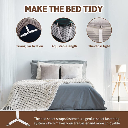 Bed Sheet Holder Straps – Adjustable Elastic Fasteners with Iron Clips, Extra Strong 4 Pack, Compatible with All Beds 1