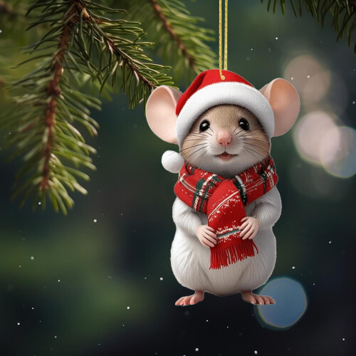 Acrylic Christmas Mouse Ornament Red White 1 pc 2