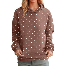 Moletom com capuz feminino estampado, modelo casual com gola redonda, manga comprida e modelagem solta, ideal para outono e inverno.