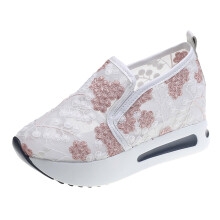 Sko til kvinder, mode, åndbar, blonder, mesh, blomsterbroderi, rund hoved, tyk bund, komfortable casual sko