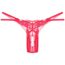 Rbaofujie Women's Pearl T-Back G-String with Rose Embroidery & Beads, Watermelon Red, Free Size – Compatible with Teens