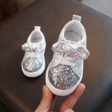 UTTOASFAY Peuterschoenen Kinderen Baby Meisjes Jongens Schoenen Bling Pailletten Strikje Kristallen Hardloop Sport Sneakers Schoenen Zilver 4-4,5 Jaar