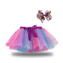 Mini-Tutu-Rock für Kleinkinder, süßer Party- und Tanzrock aus Regenbogen-Netzgarn mit Pailletten, Schleife und Haarnadeln, lila