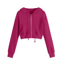 Damegenser med glidelås og hette, langermet genser med snøring og lommer – løs passform i streetwear-stil (Z01#Hot Pink, M),
