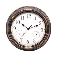 Outdoor Garden Retro Clock Waterproof Temperature Measurement Hygrometer 12 Inchesretro Thermometer Hygrometer Clock E