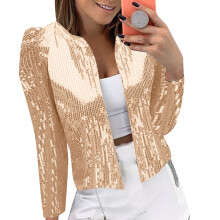 Paillettenjacken für Damen, langärmeliger, glitzernder Blazer, schimmernder, offener, kurzer Cardigan