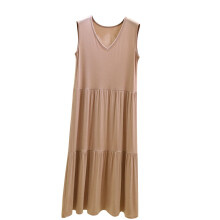 Dames casual modieuze geplooide modal lange nachtjurk in effen kleur, plus size (M-2XL), mouwloos, zacht en ademend.