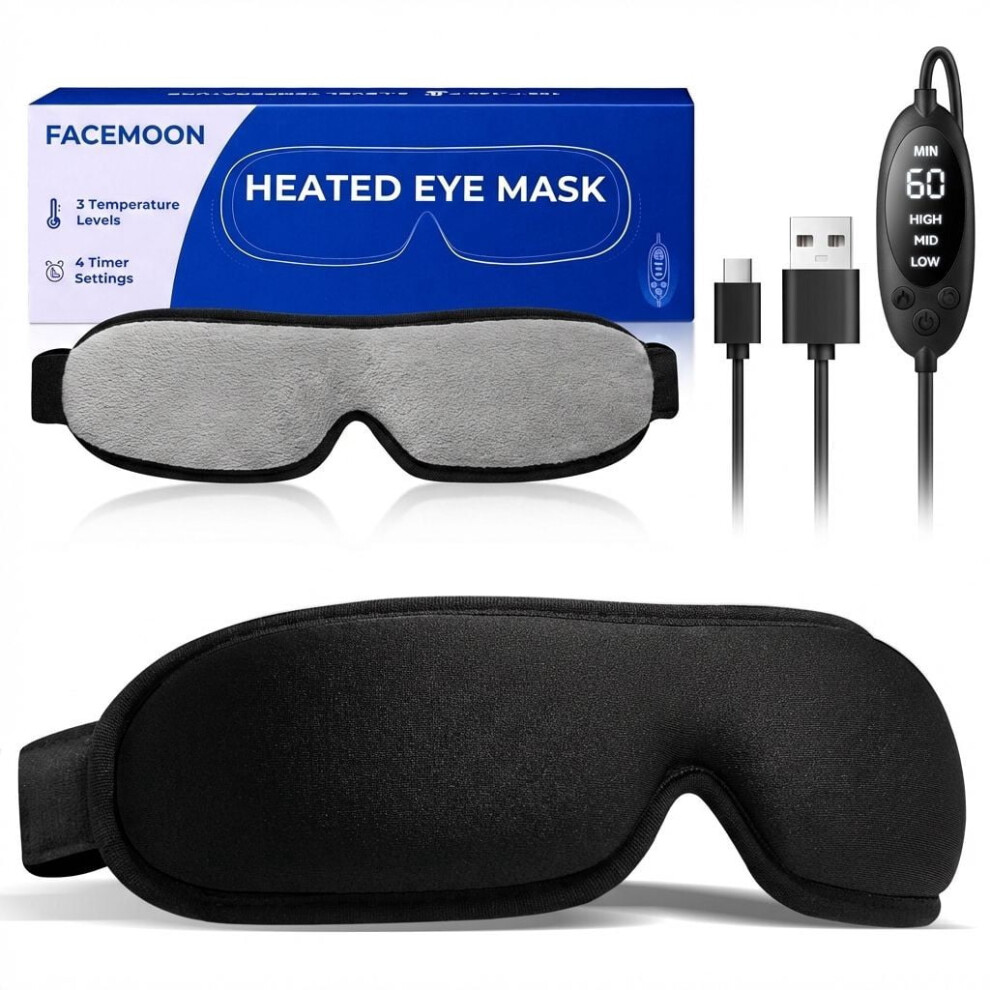 Black Heated Eye Mask, Usb Warm Compress, Dry Eye & Fatigue Relief, Adjustable Strap,