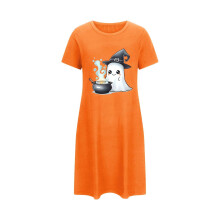Camicia da notte da donna taglie forti per Halloween, maniche corte, scollo rotondo, stampa fantasmi, pigiama per la stagione spettrale, abito da