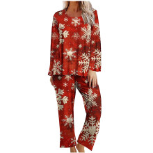 Damespyjama met vrolijke kerstprint, lange mouwen, ronde hals, feestelijke nachtkleding, loungewear, huiskleding, maten S-2XL