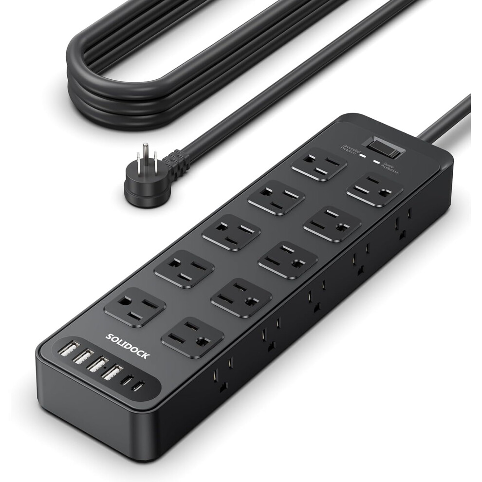 Flat Plug Power Strip W/ 20 Ac Outlets & 6 Usb Ports, 1875W/15A, 2700J Surge Protection, Etl Listed Â Compatible With Us Outlets 9193271597896