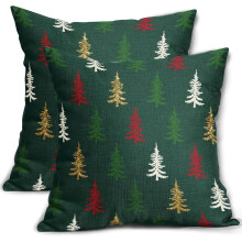 Kussenhoezen in kerstboomstijl 18x18 cm, rood, rustieke boerderijstijl set