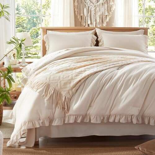 Σετ παπλωμάτων Queen Size 7 τεμαχίων, μπεζ Shabby Chic κρεβάτι σε τσάντα – 1 παπλωματοθήκη, 2 2