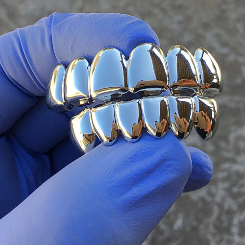 Σετ Grillz με βαθύτερη κοπή δοντιών, ασημί χρώμα, έτοιμες ψησταριές για πάνω και κάτω 2