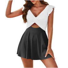 Traje de baño para mujer con escote en V, vestido de baño con volantes y aberturas, traje de baño cruzado