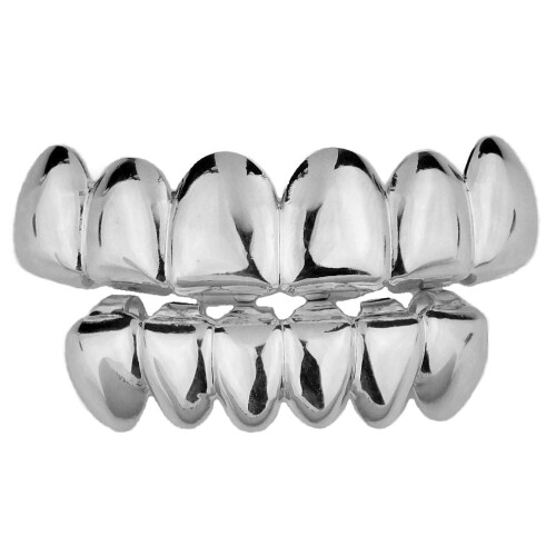 Σετ Grillz με βαθύτερη κοπή δοντιών, ασημί χρώμα, έτοιμες ψησταριές για πάνω και κάτω