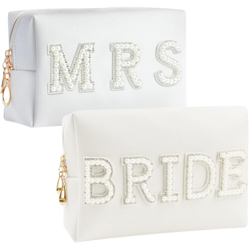 Τσάντα μακιγιάζ 2 τεμαχίων Bride to Be Mrs Patch - Δώρο για νυφικό ντους με μαργαριτάρια και