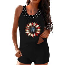 Dames tankini met Amerikaanse vlagprint, 2-delige zwemset met tanktop en shortje, zwemkleding voor 4 juli