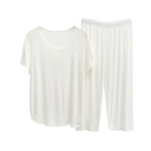 Conjunto de pijama de modal para mujer, top de manga corta y cuello redondo, pantalones capri, ropa de dormir y estar en casa, suave y cómoda,