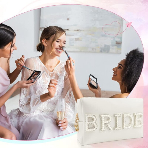 Τσάντα μακιγιάζ 2 τεμαχίων Bride to Be Mrs Patch - Δώρο για νυφικό ντους με μαργαριτάρια και 2