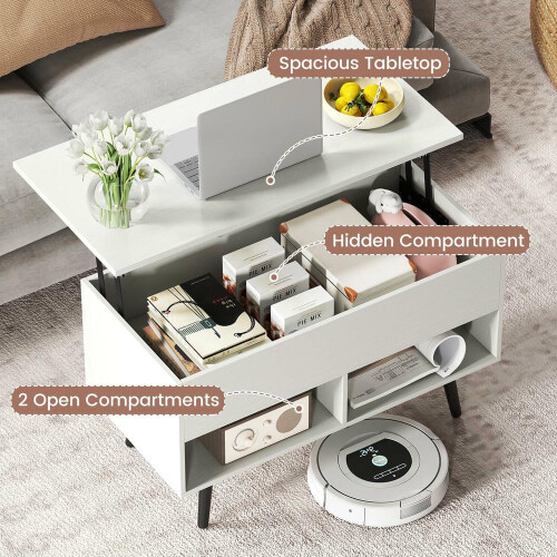 Lift-Top Coffee Table White 31.5 Inch with Hidden 2