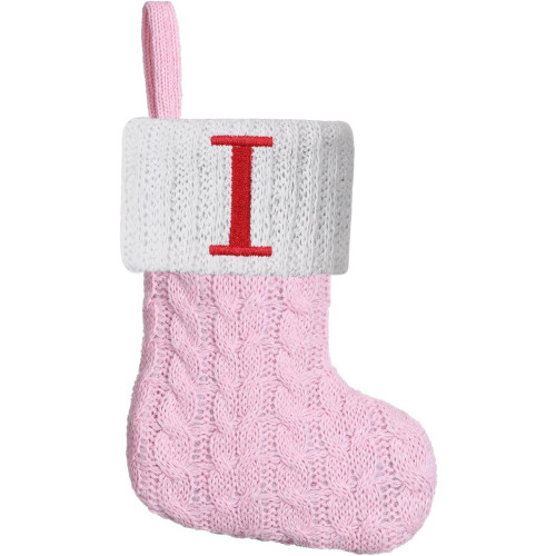 Grøn strikstrømpe 20 cm med broderet initial