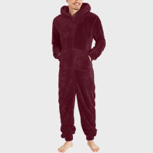Men's Hooded Onesie Pajamas – Lightweight Fuzzy Fleece Zip-Up Jumpsuit, Long Sleeve & Pants, Warm Winter Sleepwear