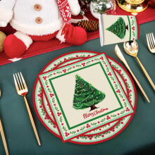 Christmas Paper Plates & Napkins Set – 10pcs Disposable Holiday Party Supplies, Compatible with Christmas Tree Theme