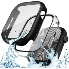 XiHAMA 2-i-1 Vattentätt fodral + skärmskydd för Apple Watch 40/41/42/46 mm, serie 4/5/6/SE/SE 2:a generationen – Härdat glas och