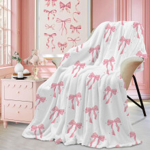 Roze plaid met strik, voor meisjes, vrouwen en tieners, zachte, lichtgewicht flanellen deken met schattige roze strik, perfect voor een preppy,