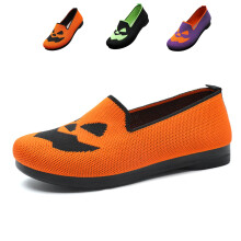 Slip-On Loafers Éadroma Oíche Shamhna do Mhná, Patrún Pumpkin Taibhse Gleoite, Cniotáilte, Árasáin Chompordacha, Spúcacha, Bog, Breathable,