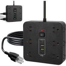 Multipresa con protezione da sovratensione, 12 porte CA, 4 porte USB, 2 metri, nera