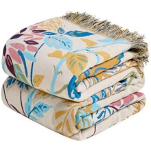 Boho katoenen plaid 60x80 inch (152x203 cm) met bloemenprint, tweepersoonsformaat