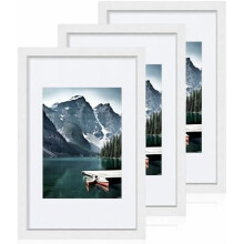 8x12 White Wooden Photo Frames (Set of 3), Compatible with 6x8 Photos (with mat) or 8x12 Posters (no mat), Desktop & Wall Use