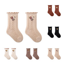 Calcetines hasta la pantorrilla para niñas pequeñas con ribete de encaje vintage, estilo princesa, color marrón, 3-4 años.