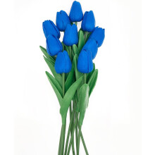 Blue Fake Tulips, 13" Real-Touch PU Flowers, 10-Pc Bouquet for Vase – Mother's Day, Easter, Valentine's Gifts
