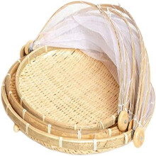 MesaSe Lot de 3 paniers de service en bambou (S+M+L) avec couvercle en filet – Anti-poussière et anti-insectes, pour le séchage des fruits et