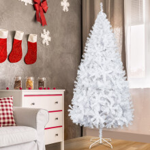 SESSLIFE 7 FT Artificial Christmas Pine Tree with Metal Stand, 1349 Tips, White – Compatible with Home, Courtyard & Mall Decor