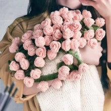 Couverture bouquet de roses au crochet fait main, rose-rose, 60 cm
