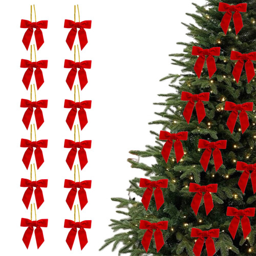 Laços de Natal em veludo bordô, 7,6 cm (3 polegadas), 12 peças