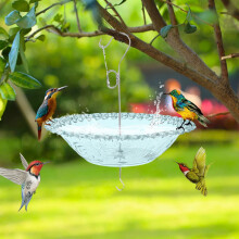 Bain d'oiseaux suspendu BiFadian pour l'extérieur avec crochet, bol double face, mangeoire suspendue transparente pour jardin et terrasse.