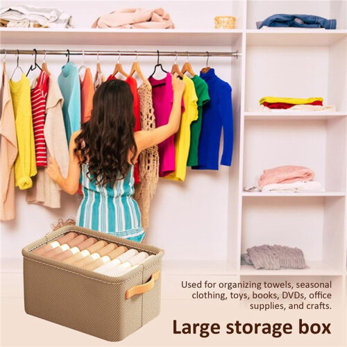 Multi-Functional Closet Organizer,Steel Ring Storage Box, Fabric Folding Bedroom Wardrobe Clothes Storage Box A