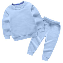 Set copii cu bluză cu guler rotund și pantaloni cu talie elastică, culoare solidă, toamnă-iarnă, ținută la modă din două piese pentru copii