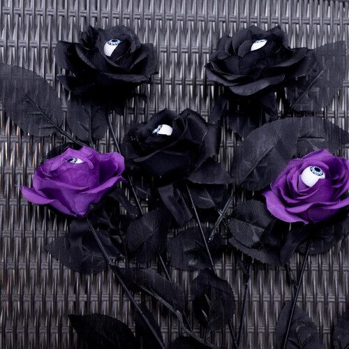 Black Artificial Silk Roses with Eyeballs – 10 pcs, 39 cm 2