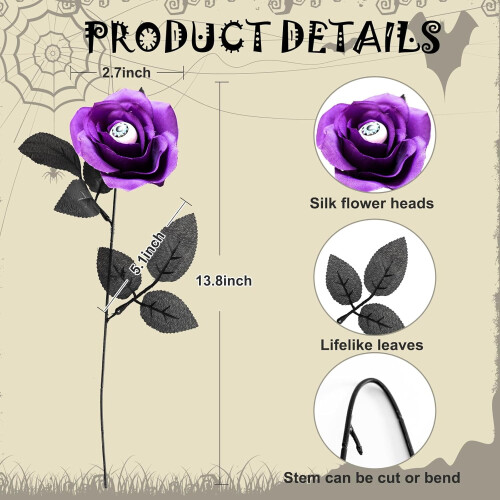 Black Artificial Silk Roses with Eyeballs – 10 pcs, 39 cm 1