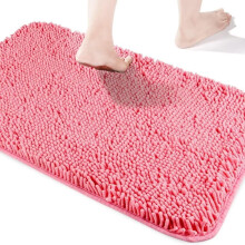 Pink badeværelsestæppe skridsikkert, shaggy chenille 61,6 x 33,8 cm