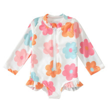 Kinderzwemkleding, badpakken voor meisjes, modieuze meisjesprint zwemkleding met ritssluiting, lange mouwen en strandrokje, wit, 2-3 jaar