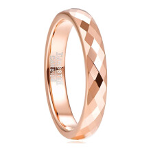 4 mm vielsesring i wolframkarbid til kvinder, almindelig sort/roséguld/blå, poleret finish, facetslebet vielsesring, komfortabel pasform,