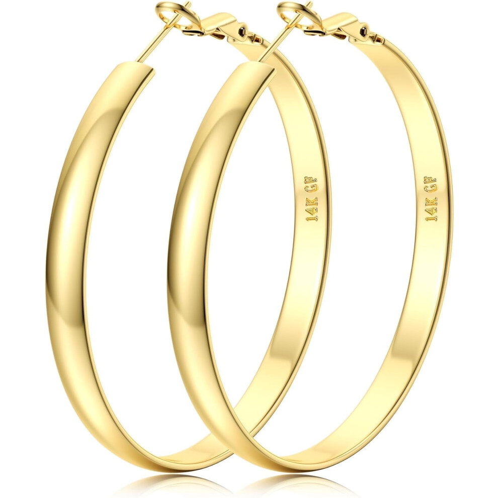14K Hoop Earrings For Women,Large Filled Hoops,Medium Hoop Earring,50Mm/60Mm/70Mm Gold